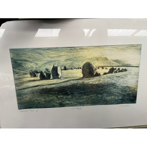 145A - Three various art works to include coloured etching titled 'Castlerigg' signed by the artist. Artist... 