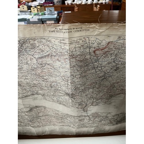 312A - Box of vintage maps, barometer, and various large maps to include Plan of the burgh of Airdrie 1825 ... 