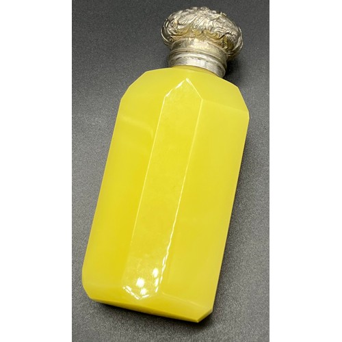 50 - Antique 19th century facet cut glass/ yellow stone perfume bottle fitted with a silver top. Has glas... 