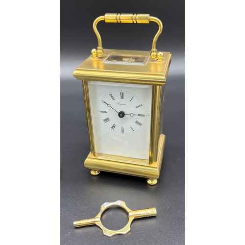 131 - Heavy brass carriage clock produced by Angelus- made in England. Single barrel movement- 11 jewels. ... 