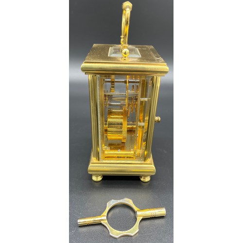 131 - Heavy brass carriage clock produced by Angelus- made in England. Single barrel movement- 11 jewels. ... 