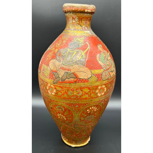 140 - LARGE INDIAN PAINTED AND LACQUERED POTTERY JAR, LATE 19TH CENTURY
Possibly The Bombay School of Arts... 