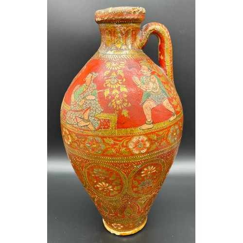 140 - LARGE INDIAN PAINTED AND LACQUERED POTTERY JAR, LATE 19TH CENTURY
Possibly The Bombay School of Arts... 