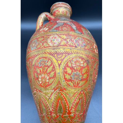 140 - LARGE INDIAN PAINTED AND LACQUERED POTTERY JAR, LATE 19TH CENTURY
Possibly The Bombay School of Arts... 