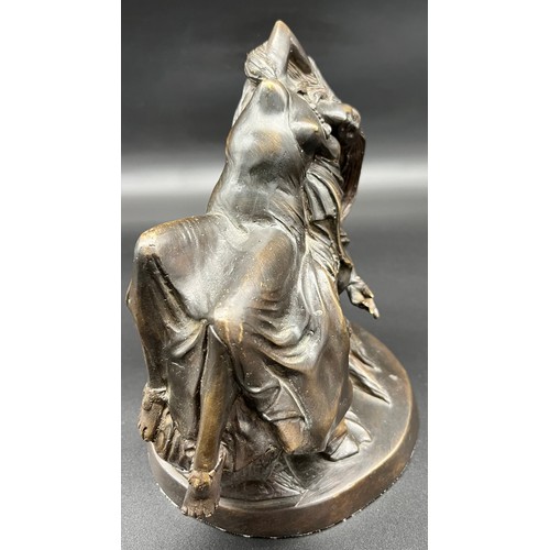 142 - Heavy cast bronze semi nude Repunzel style lady sculpture. [20cm high]