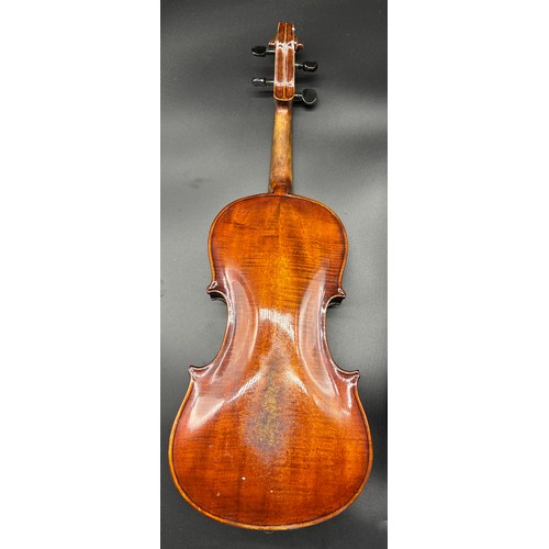 205 - Antique 3/4 violin, two bows and dome top case.