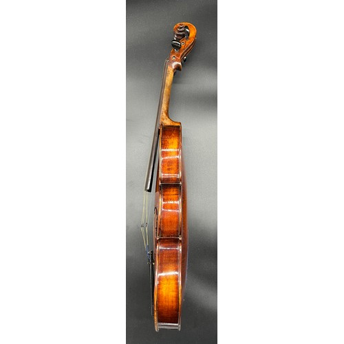 205 - Antique 3/4 violin, two bows and dome top case.