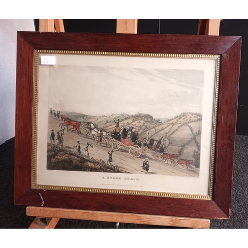 185 - Framed colour engraving 'A Stage Coach' by C.Rosenberg [46x56cm]