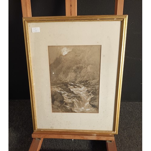 190 - Mix media using watercolour, pen and pastel. 
The Falls of the Tummel, Scotland. Signed E.Gill 1876
... 