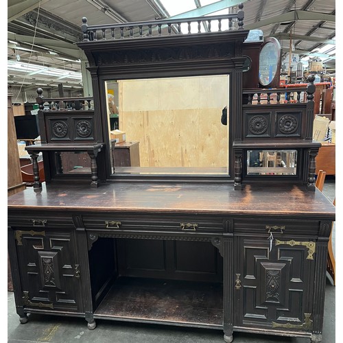 370 - 19th century English mirror-back sideboard, in the manner of Bruce Talbert- Aesthetic movement sideb... 