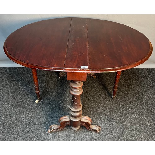 400 - 19th century drop end side table, raised on pedestal legs [65x90x104cm]