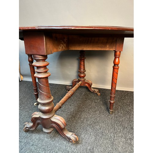 400 - 19th century drop end side table, raised on pedestal legs [65x90x104cm]