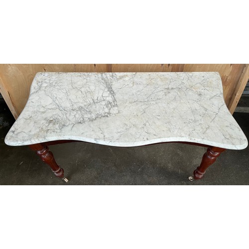 345 - 19th century large washstand, removable shaped marble top above a short drawer, raised on turned leg... 