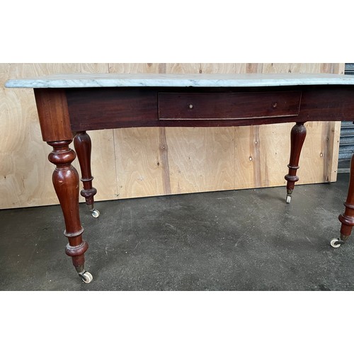 345 - 19th century large washstand, removable shaped marble top above a short drawer, raised on turned leg... 