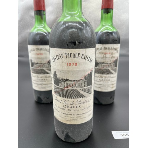 220 - Four Bottlings of Chateau Picque Caillou- 1979. 75cl.