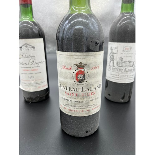 230 - Five bottlings of Wine, Chateau Lagrange 1975, 1982 Chateau Lalande Saint Julien, Chateau Fourcas Du... 