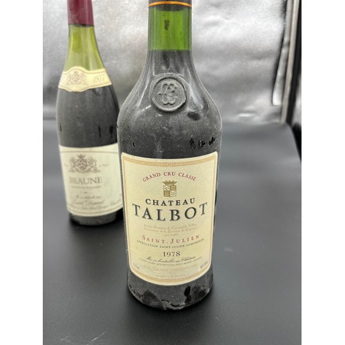 235 - Six bottlings of wine. 1978 Chateau Talbot, Two Bottles of 1977 Beaune, Two Bottles of Bairrada Rese... 