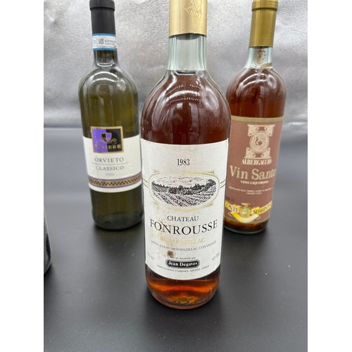 250 - 6 Bottlings of various wine and other alcohol. Albergaccio Vin Santo, 1983 Chateau Fonrousse, Tinier... 