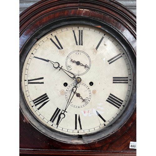 300 - 18th/19th century long cased grandfather clock, the barrel top with enamel face and detailed with ro... 