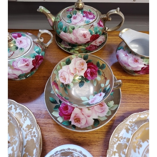 104 - A 10 Piece Hammersley & co part tea set together with a hand painted Victorian rose design tea pot, ... 