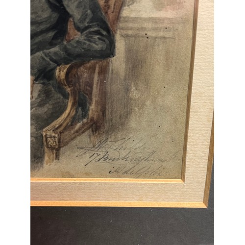 176 - Early 19th century watercolour portrait of a seated gentleman. Signed to the bottom right corner. [F... 