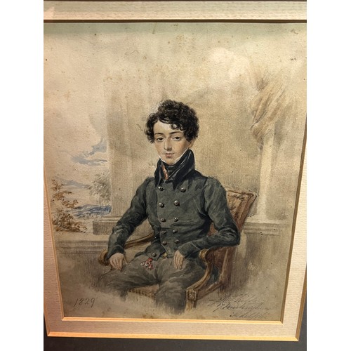 176 - Early 19th century watercolour portrait of a seated gentleman. Signed to the bottom right corner. [F... 