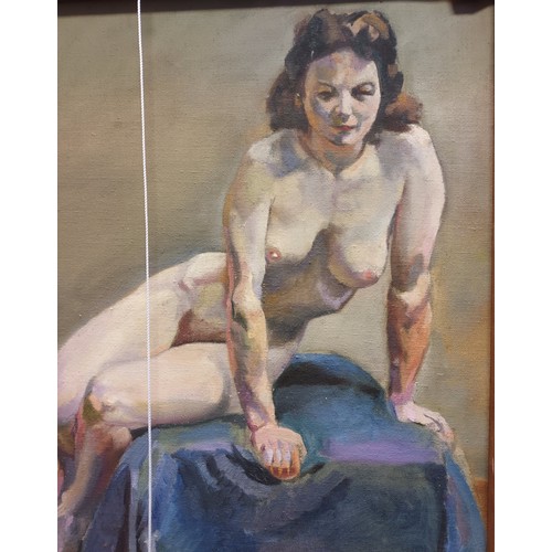 153 - Oil on canvas depicting portrait of a women in a lounge chair. On the reverse side is a life paintin... 