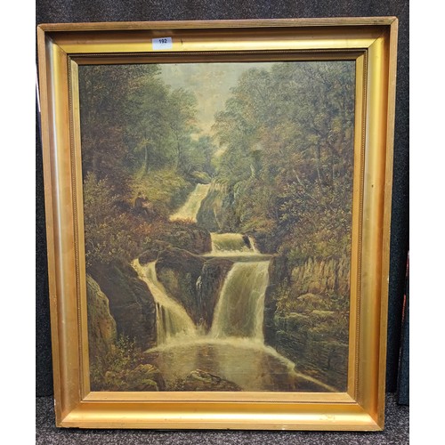 192 - Oil on canvas 'Pecca Falls, Ingleton' By artist Edward Priestley [80x68cm]