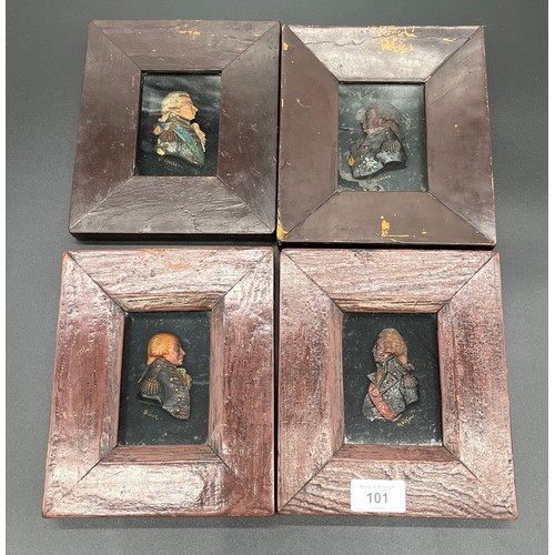 113 - A lot of four 19th century wax portraits of St Vincent, Nelson, Howe and Duncan. All hand painted an... 