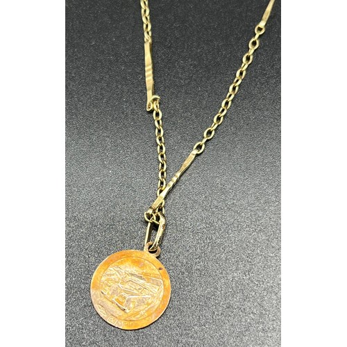 11 - 9ct yellow gold necklace with a 9ct yellow gold St Christophers pendant. [Chain- 46cm in length] [4.... 