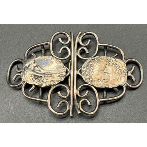 24 - E.P.N.S Art Nouveau Belt Buckle, Sheffield made. Two Panels depicting women looking into the distanc... 