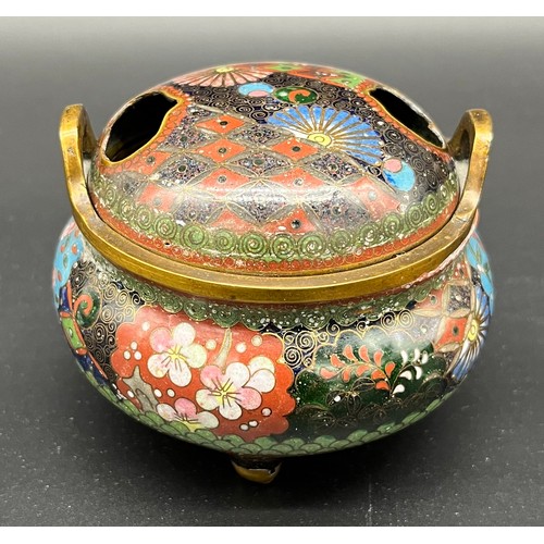 54 - A Japanese Meiji Period [1868-1912] Closionne enamel censor lidded pot. [7x8.5x8.5cm]