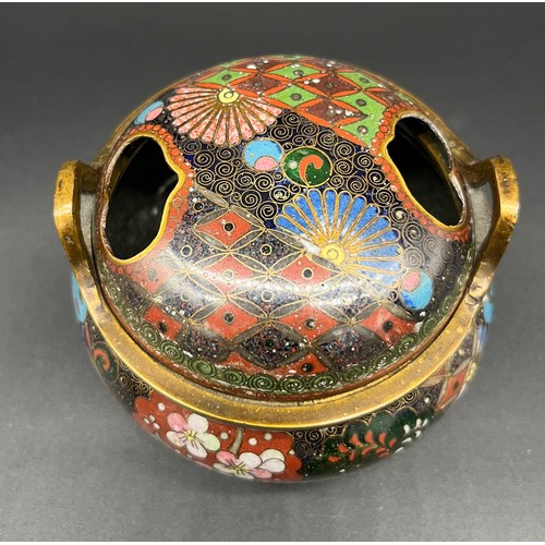 54 - A Japanese Meiji Period [1868-1912] Closionne enamel censor lidded pot. [7x8.5x8.5cm]