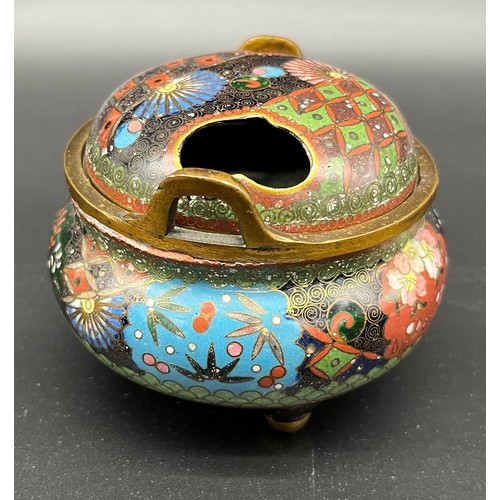 54 - A Japanese Meiji Period [1868-1912] Closionne enamel censor lidded pot. [7x8.5x8.5cm]