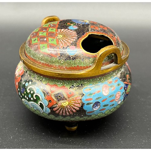 54 - A Japanese Meiji Period [1868-1912] Closionne enamel censor lidded pot. [7x8.5x8.5cm]