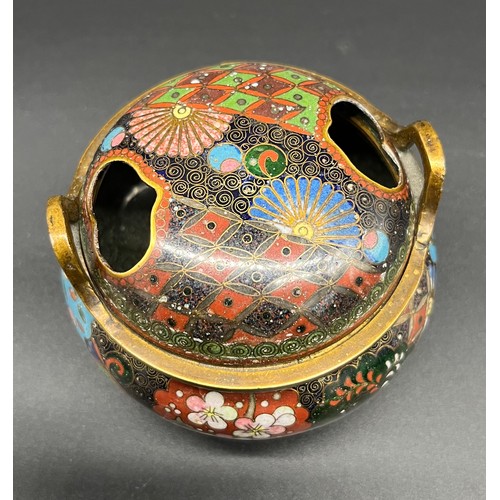 54 - A Japanese Meiji Period [1868-1912] Closionne enamel censor lidded pot. [7x8.5x8.5cm]