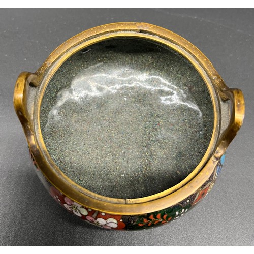 54 - A Japanese Meiji Period [1868-1912] Closionne enamel censor lidded pot. [7x8.5x8.5cm]