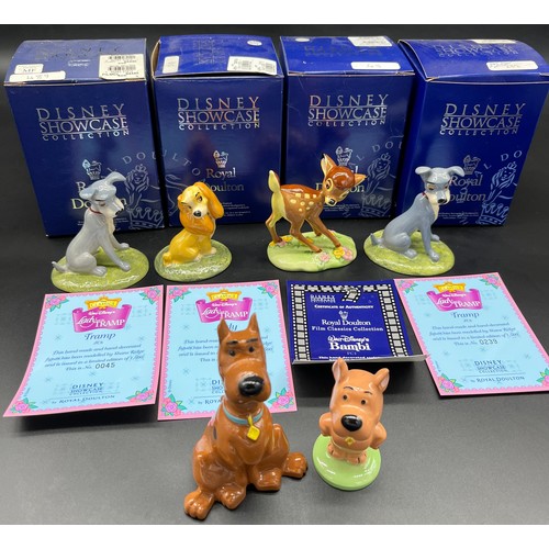 116 - A Lot of 6 porcelain collectors figures, Includes Royal Doulton Disney Showcase Bambi, Tramp x2 and ... 