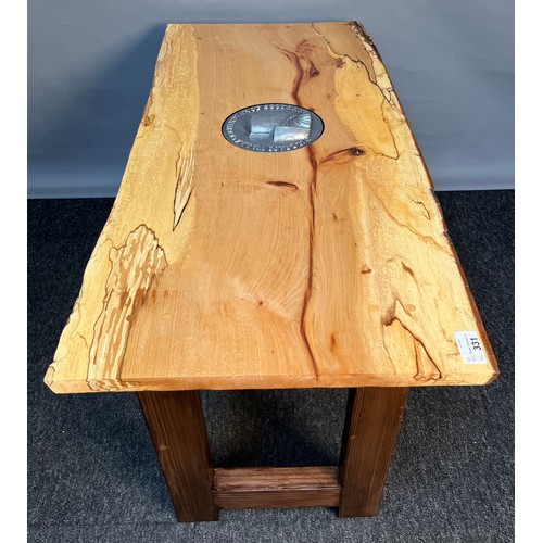 331 - Unique 'William Wallace' side table- hand made. Top cut from spalted beech with wavy & live edge, ca... 