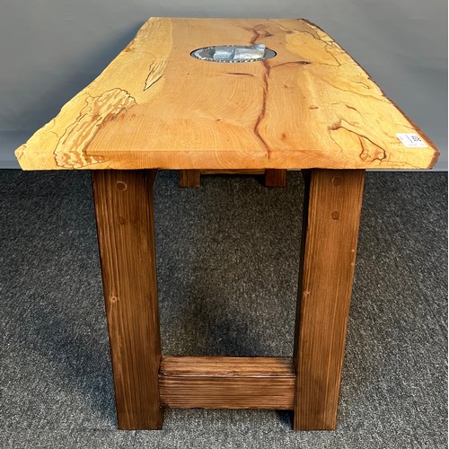 331 - Unique 'William Wallace' side table- hand made. Top cut from spalted beech with wavy & live edge, ca... 