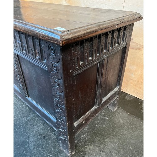 309 - 18th/19th century trunk, the rectangular lift up top, above a carved base raised on block legs [71X1... 