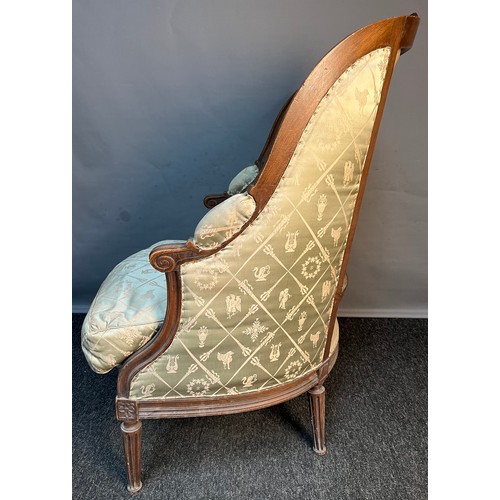 307 - 20th century French bedroom chair, the shaped back above scroll arms and cushioned seat raised on tu... 