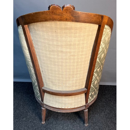 307 - 20th century French bedroom chair, the shaped back above scroll arms and cushioned seat raised on tu... 