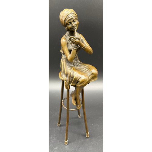 206 - Bronze Statue of an Art Nouveau lady seated on a stool, Signed D.H. Chiparus. [27cm high]