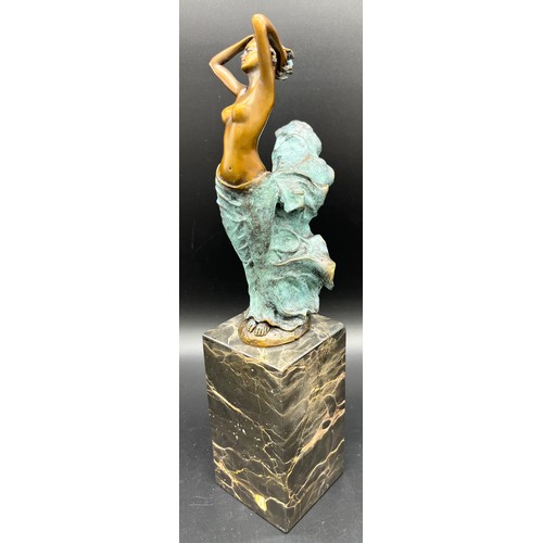 133 - A Bronze statue of a Serene Art Nouveau nude lady figurine, mounted on a veined Marble base. Signed ... 