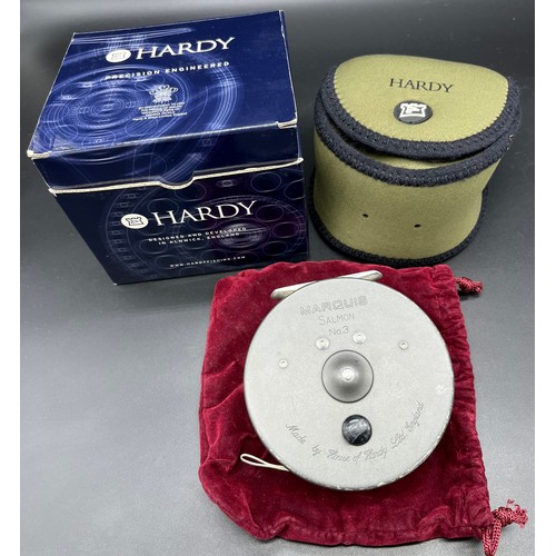 128 - Hardy Bros. 'Marquis' Salmon No.3. Fly reel, line and hardy pouch bag. Comes with a box- not origina... 