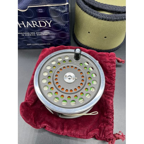 128 - Hardy Bros. 'Marquis' Salmon No.3. Fly reel, line and hardy pouch bag. Comes with a box- not origina... 