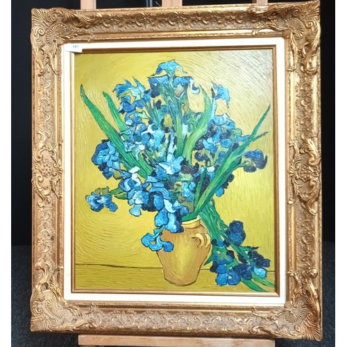 187 - Framed oil painting on canvas depicting flowers in a vase after Van Gogh [79x69cm]