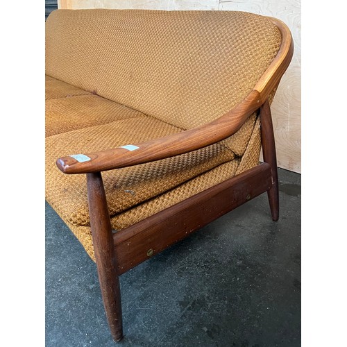 334 - Stylish Mid-Century Greaves & Thomas put-u-up davenport four seat sofa, the wooden frame surrounding... 