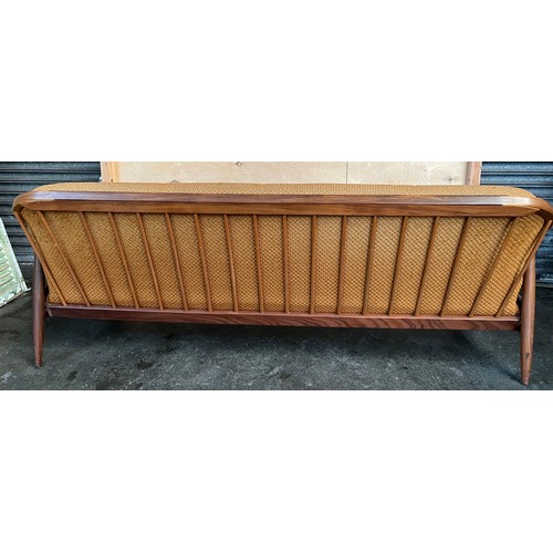 334 - Stylish Mid-Century Greaves & Thomas put-u-up davenport four seat sofa, the wooden frame surrounding... 